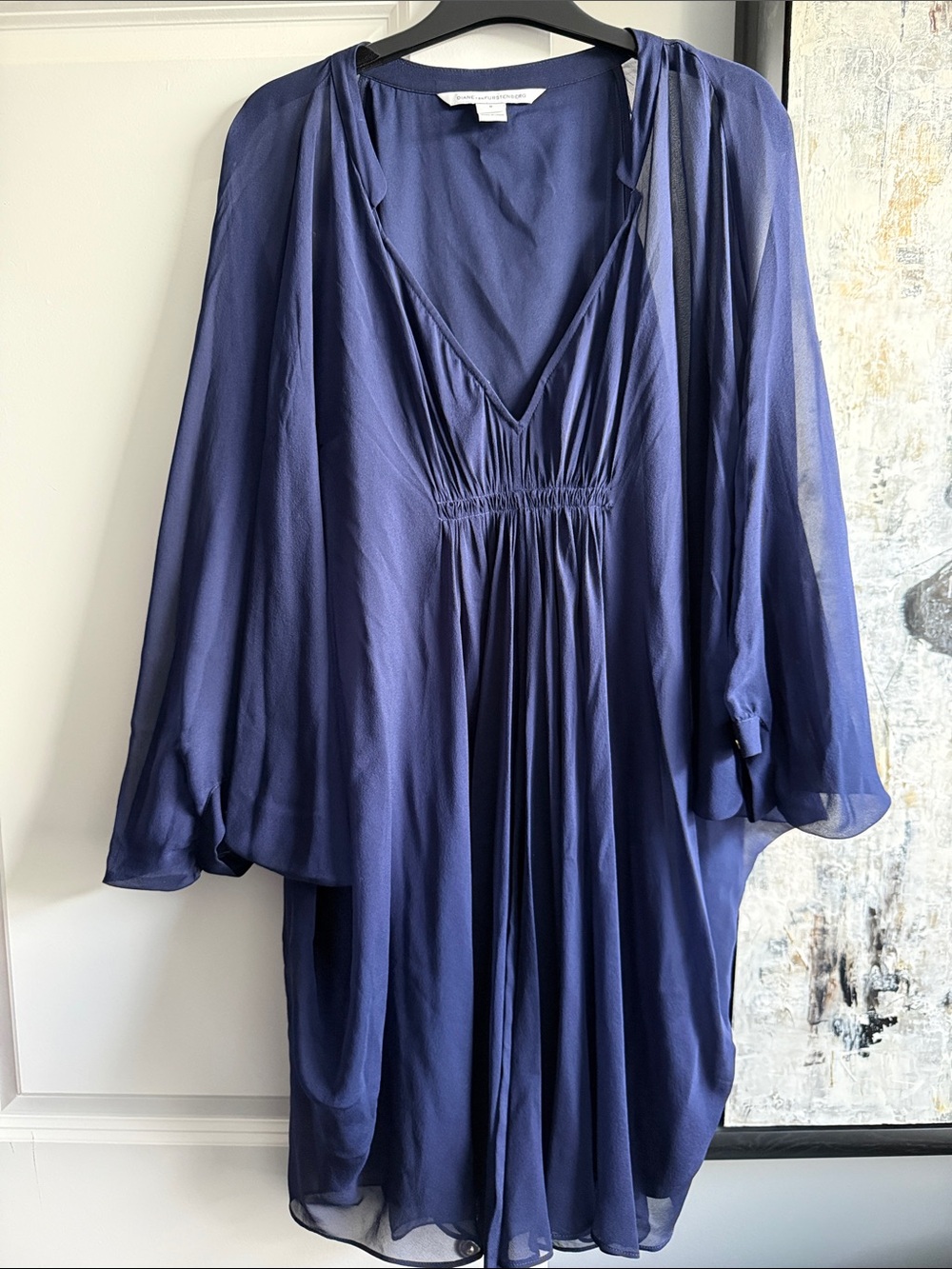 Dianevon Furstenberg Deep Navy V-Neck Silk Tunic Dress